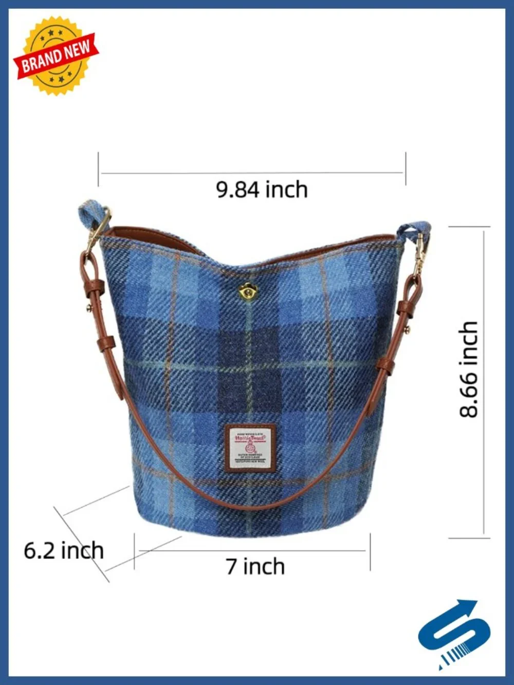 Harris Tweed Bucket Bag Shoulder Handbag Women's Purse with Strap